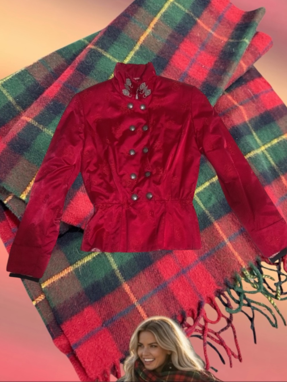 Bogner Red Double-Breasted Peplum Ski Jacket